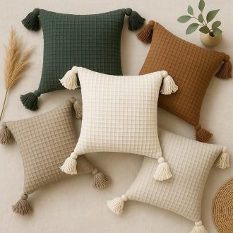 Capa de almofada boho 45x45 pompom piquet cru algodão bohochic