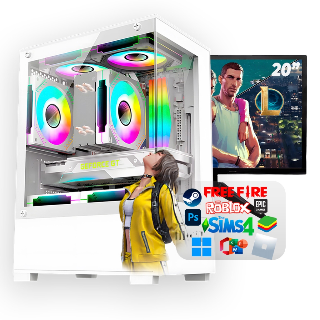 Computador PC Gamer Branco Intel Core i5 3.4Ghz Placa GeForce 4GB / 16GB RAM / SSD 1TB / Monitor 20"