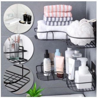 Kit Suporte Prateleira Porta Shampoo de Canto e Reto Com Adesivo Organizador