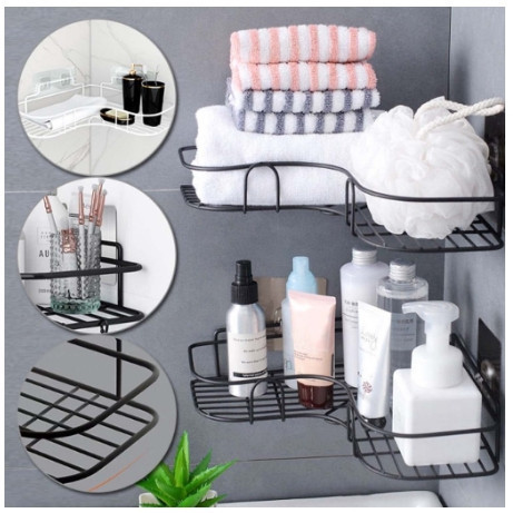 Kit Suporte Prateleira Porta Shampoo de Canto e Reto Com Adesivo Organizador