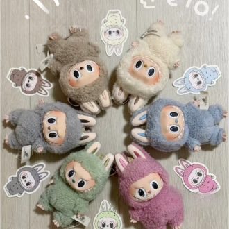 Pop Mart Chaveiro Labubu Doll V1 Os Monstros V2 Emocionante Macaron Boneca Vinil Rosto De Pelúcia Brinquedo