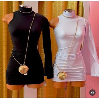 Vestido Feminino Canelado Curto Uma Manga Lateral Moda Gringa