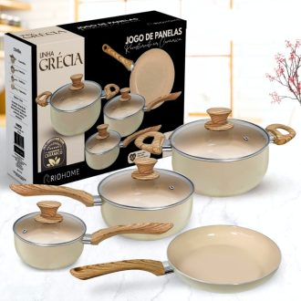 Jogo de Panelas Kit 4 Pçs Antiaderente Cerâmica Tampa Vidro Teflon Frigideira Não Usa Óleo Não Gruda