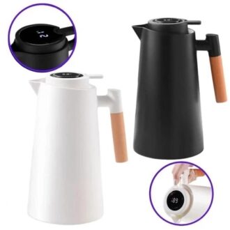 KIT1/KIT2 Garrafa Térmica 1 Litro Com Termômetro Led Para Chás / Café Nórdica Design Moderno Cabo Madeira