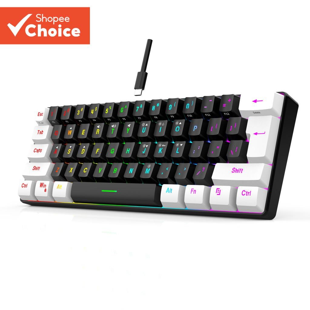 Teclado com fio 61 teclas RGB Backlight Mini cabo de alimentação plugável USB-C compacto