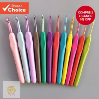 12 pc 12 Tamanhos 2-8mm Conjunto De Agulhas Crochê Com Cabo De Borracha De Qualidade Importada
