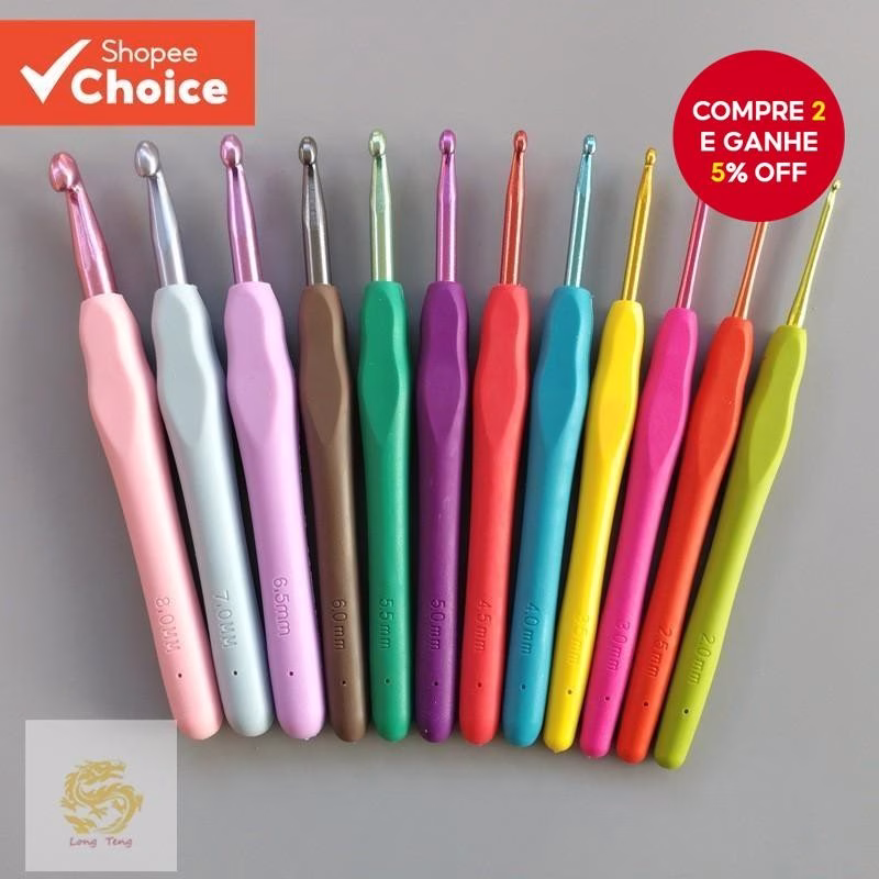 12 pc 12 Tamanhos 2-8mm Conjunto De Agulhas Crochê Com Cabo De Borracha De Qualidade Importada