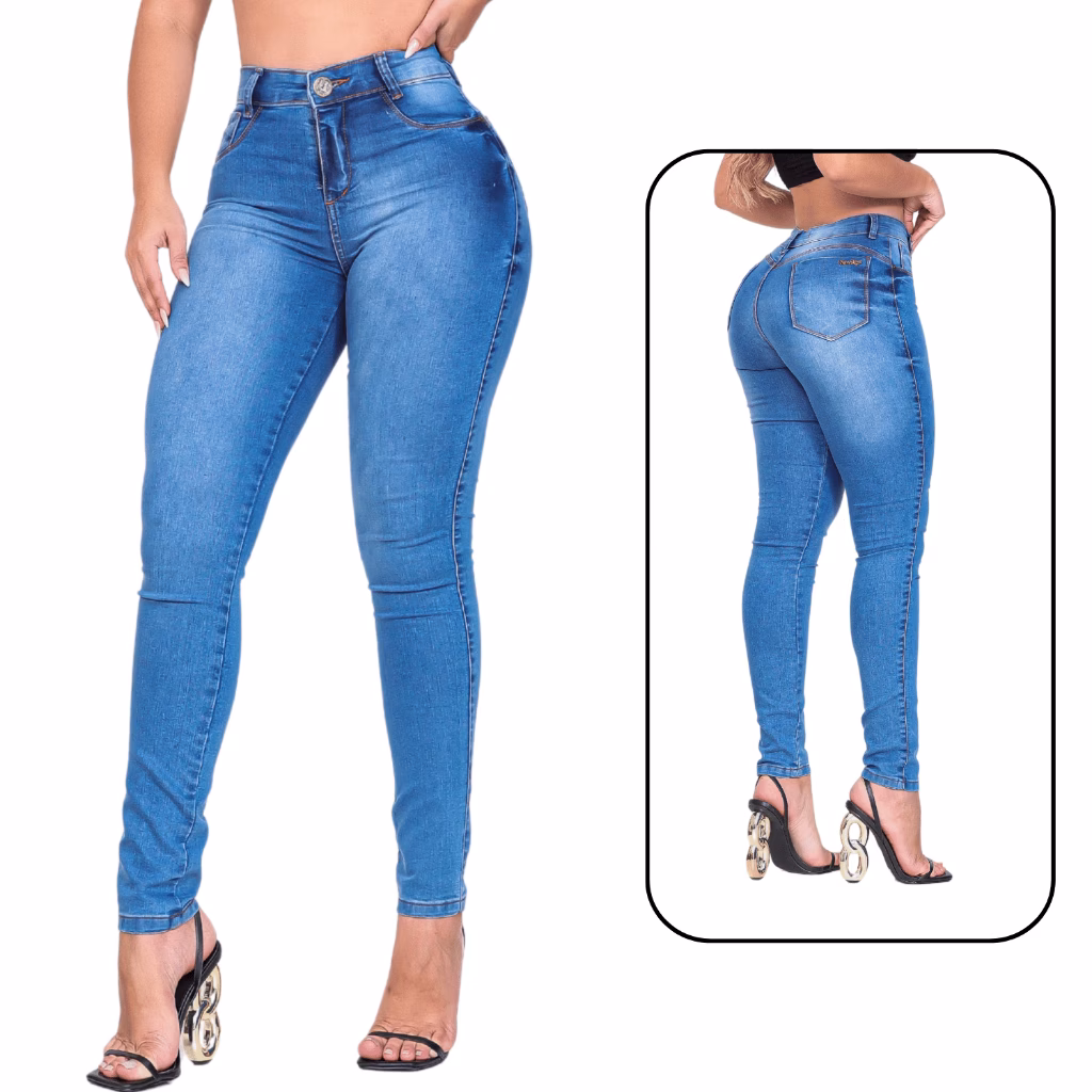 Calças Feminina Cintura Alta Jeans Com Lycra Levanta Bumbum Modeladora Cintura Alta