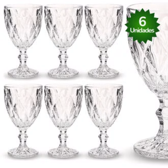 Jogo 6 Taça Diamante Copo Vidro Transparente Bico De Jaca 330ml