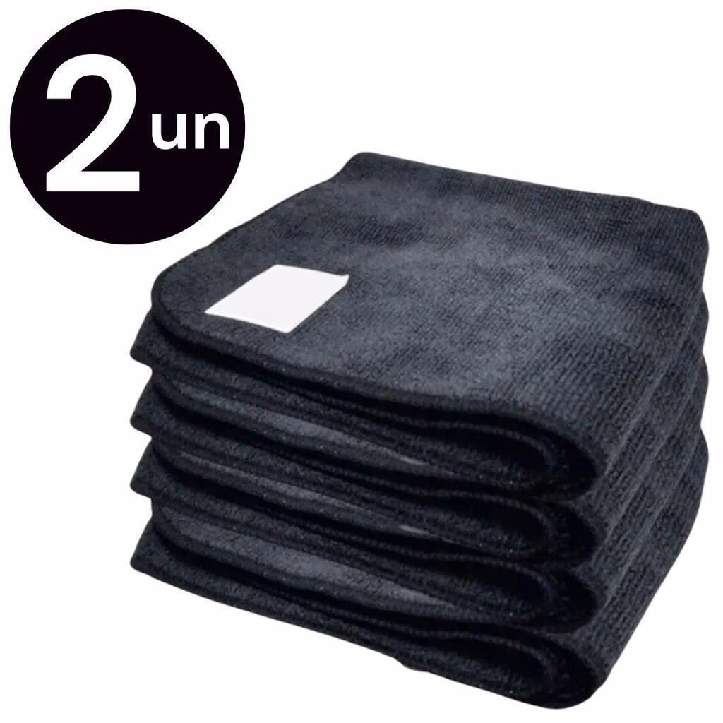 Kit 2 Panos Mágico Microfibra Grande Preto 60x40cm Anti Risco Automotivo Lava Seco Não Solta Fiapos