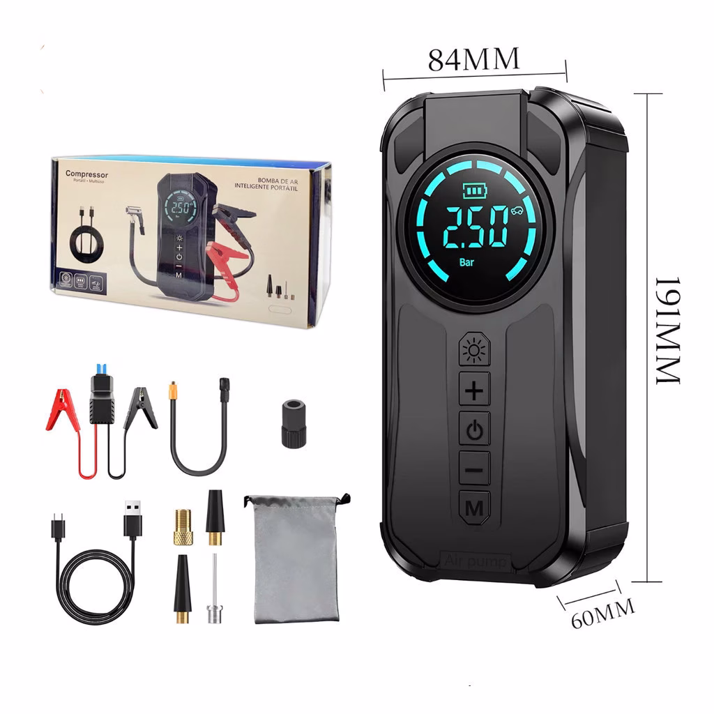 bomba de ar portatil compressor inflator multi-função 4 em 1 powerbank 8kmah bateria calibrador de carro auto pneu reviews