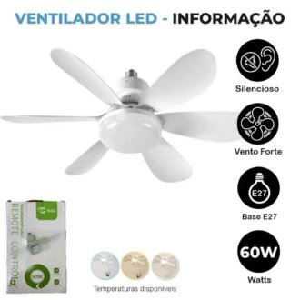 60W Ventilador De Teto Wind Light Silent Controle Remoto Lâmpada Led Silenciosa 6 Folhas ANJGG