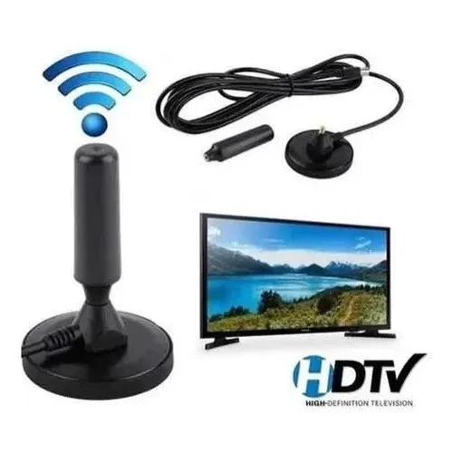 Antena Digital Amplificada Interna e Externa 3-5 Metros Base Imã Prova d'água 4DBI 4K HDTV/UHF/VHF
