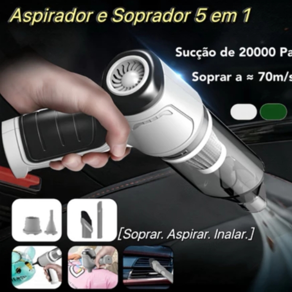 Aspirador e Soprador Portátil 5 em 1 - Alta Potência e Multifuncional para Limpeza Completa