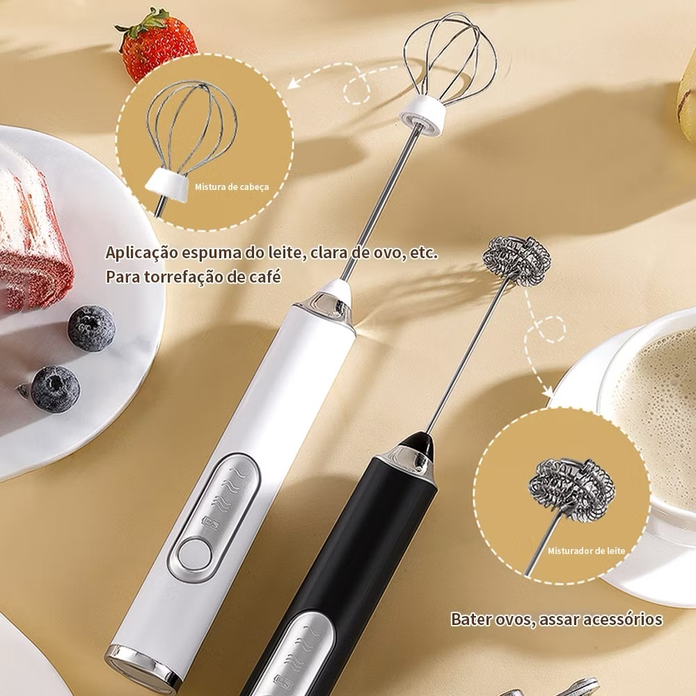 Batedor Misturador Mixer Elétrico para Bebidas Leite Café Clara de Ovos 2 em 1 Utensílios de Cozinha