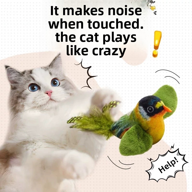 Brinquedo Interativo Para Gatos Com Som De Pássaro – Boneca Animal Vocalização Realista