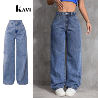 Calça Wide Leg Jeans Feminina Cintura Alta Pantalona