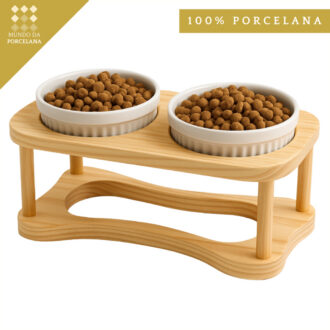 Comedouro Bebedouro Duplo Elevado Para Caes Cachorros E Gatos 320ML Branco Verde Rosa