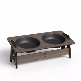Comedouro Bebedouro Elevado Duplo Pet Gato Cachorro Com Tigela Em Madeira Mdf