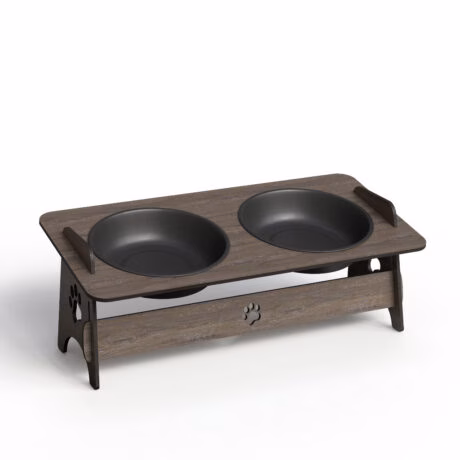 Comedouro Bebedouro Elevado Duplo Pet Gato Cachorro Com Tigela Em Madeira Mdf