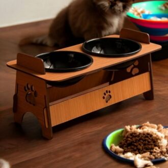Comedouro Elevado em MDF para Cachorro e Gato – Design com Patinhas