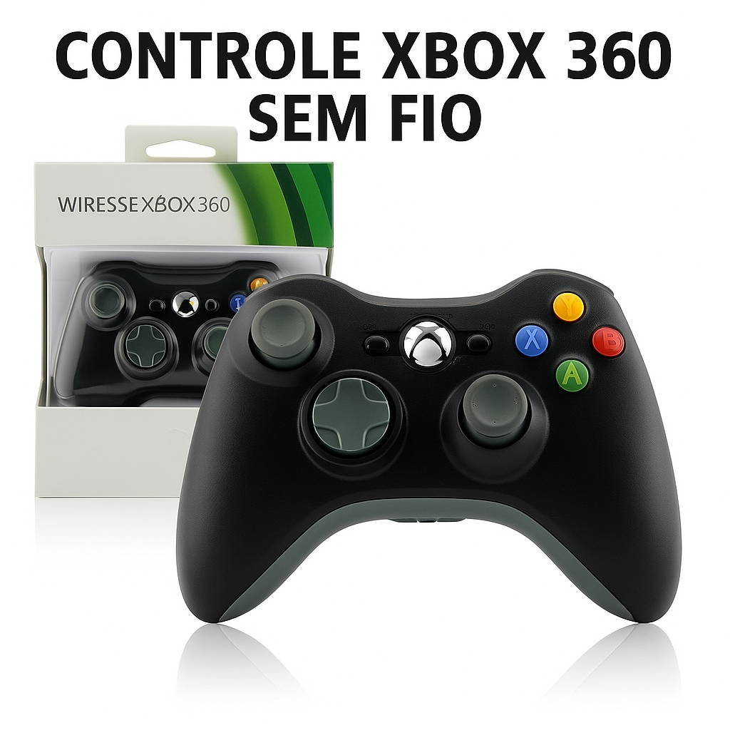Controle Xbox 360 Sem Fio e Com Fio Preto Wireless Joystick Para Computador Ps3 e Android