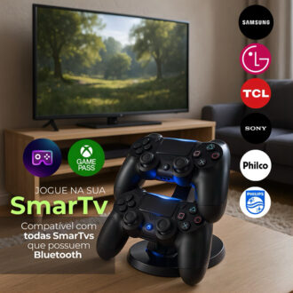Kit 2 Controles Sem Fio + Carregador Para TV Samsung LG TCL Controle Xbox Game Pass PC Android Smart TV PS4