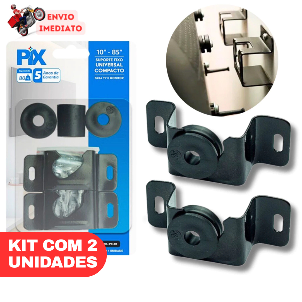 Kit 2 Unidades Suporte Tv E Monitor Fixo Universal LED / LCD - Original PIX 10 24 32 43 50 55 até 85" Parede ou Painel