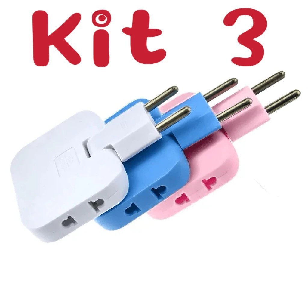 Kit 3 Adaptador de tomada articulada dobrável jorge
