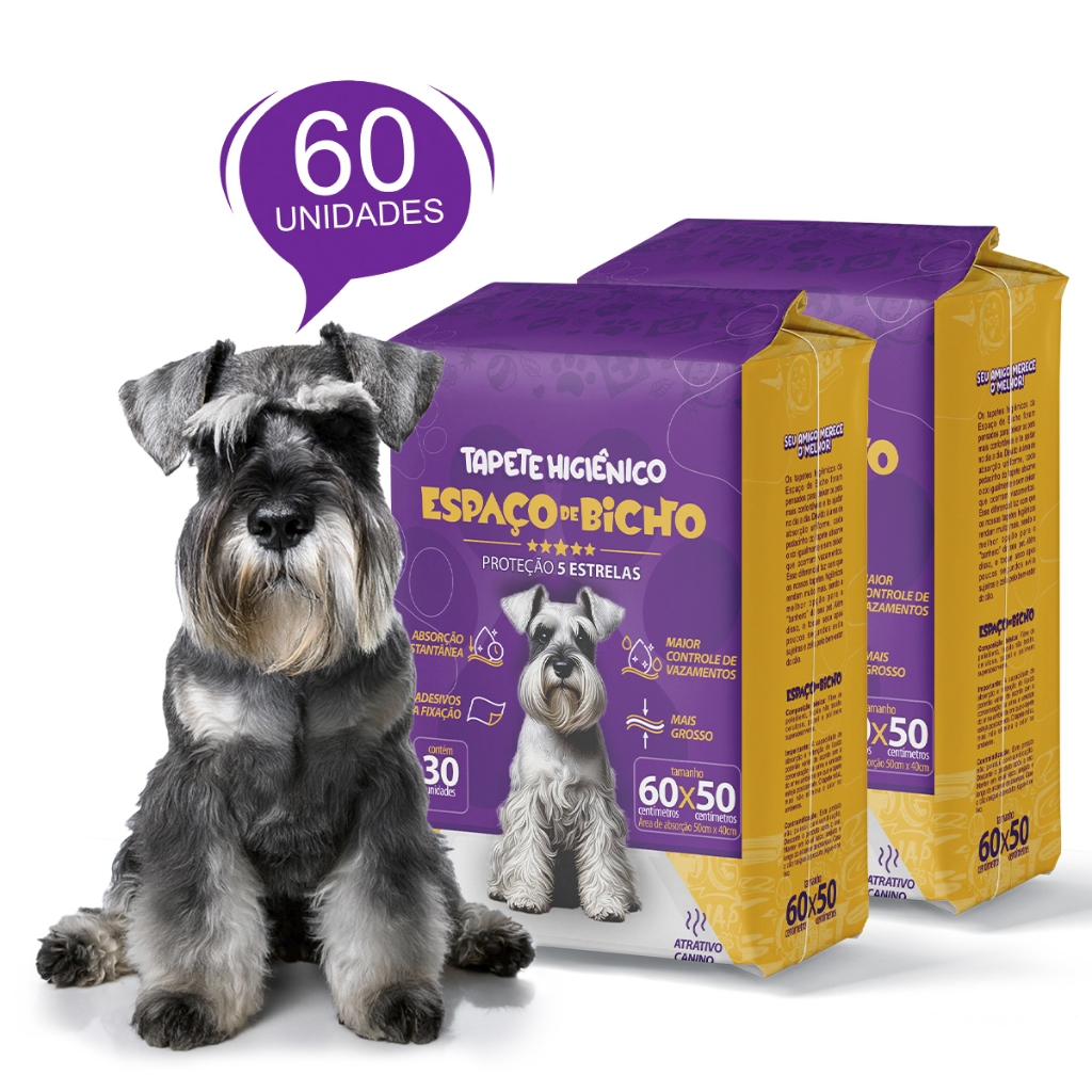 Kit Tapetes Higiênico 60 Unidades para Cachorro Espaço De Bicho Pet 60x50cm