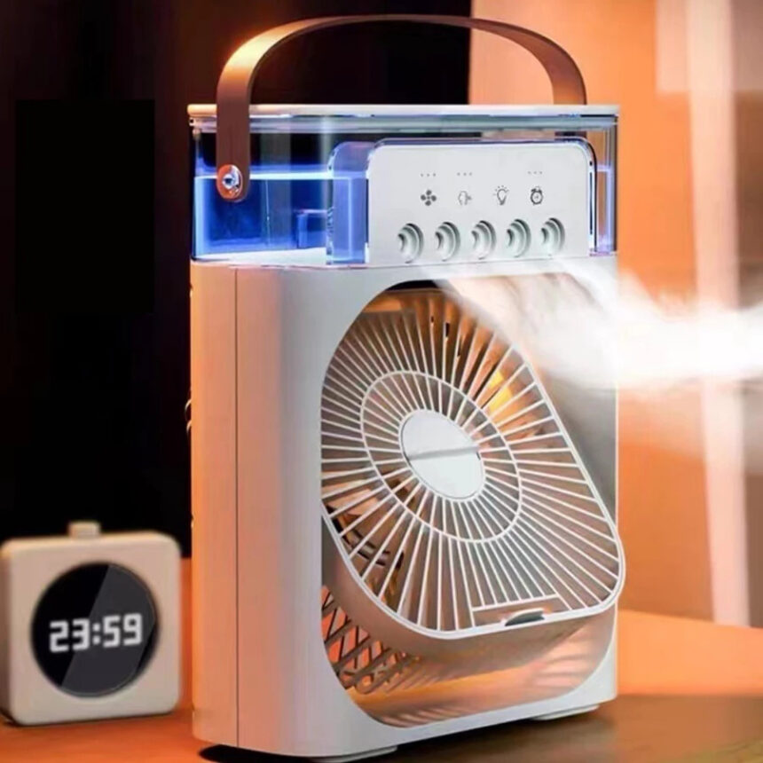 Mini Ar Condicionado Climatizador Umidificador Ventilador Portátil USB Led Quarto Sala Escritório Mesa Reservatório Alça
