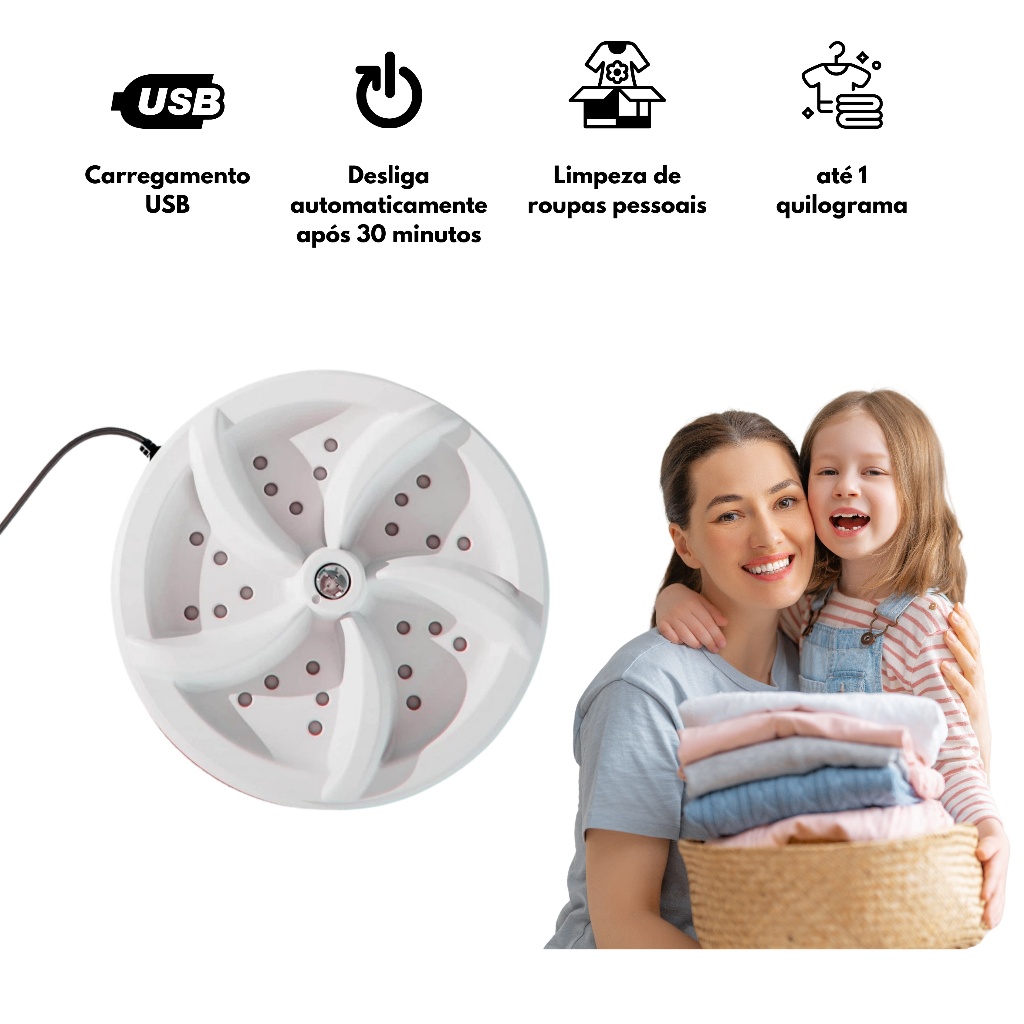 Mini Máquina de Lavar Roupas Panos Toalhas no Balde Portátil Ultrassônica Lavanderia USB