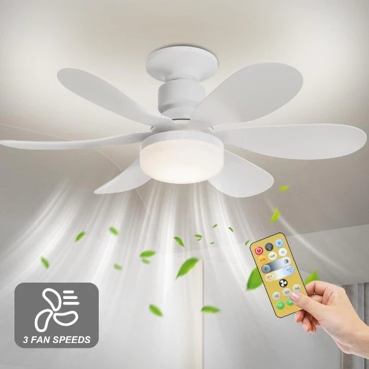 Ventilador de Teto Wind Light 6 Pás | Silencioso com Controle Remoto + Lâmpada LED