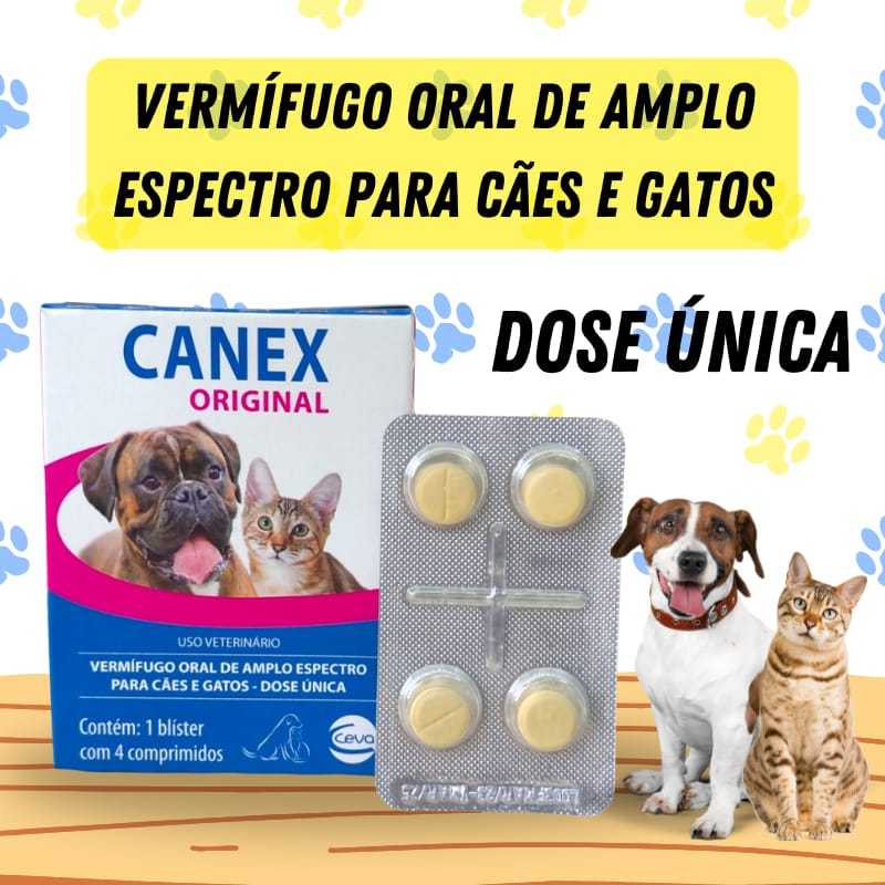 Vermifugo Canex Original Cachorro Gato - 4 Comprimidos Anti Vermes Dose Unica