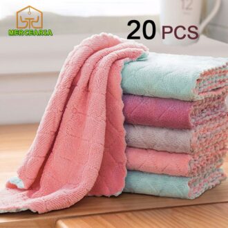 20 pcs Pano Absorvente Anti Óleo Para Cozinha / Pano De Microfibra / Toalha De Limpeza De Veludo Cozinha /Toalha De Mesa