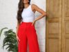 Calça Feminina Pantalona Wide Leg Duna com Botão Tendência 2025