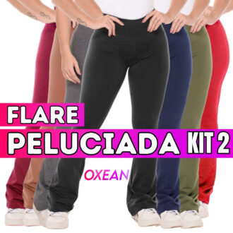 Kit 2 Calça Legging Flare Flanelada Leg Boca De Sino Bailarina Grossa Zero Transparência