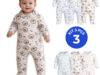 Kit 3 Macacão Longo Bebê Ribana Estampada Algodão com Zíper Menina Menino Enxoval Maternidade