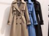 Moda Coreana Vintage Casaco Solto Mola De Outono Pólo De Manga Longa Duplo Peito Alto Midi Windbreaker